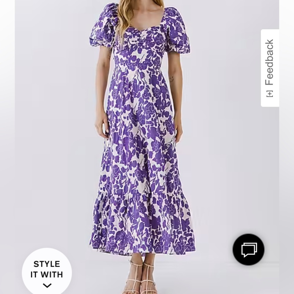 Free the Roses floral print puff sleeve maxi dress